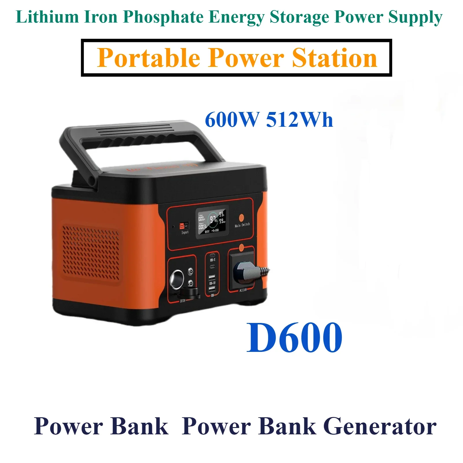 For Lithium Iron Phosphate Energy Storage Power Supply Portable Power Station 600W 512Wh  Power  Bank  Generator