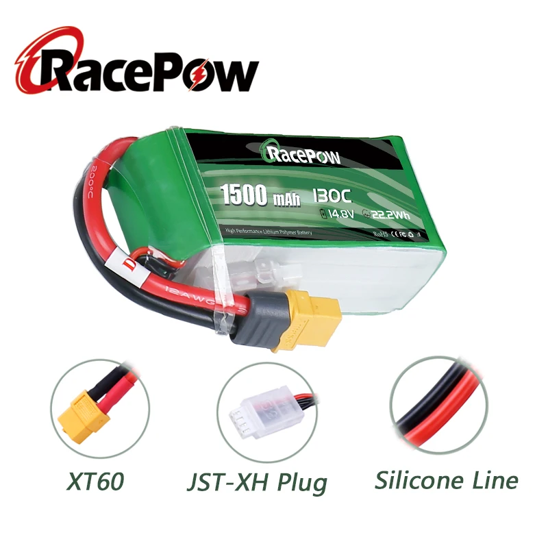 RacePow Lipo Battery 1500mAh 14.8V 130C 4S with XT60 Plug for Vortex LRC Freestyle V1 RC Car  Airplane FPV Racing Drone 6pccs