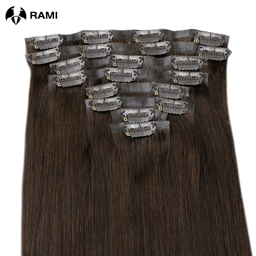 Extensions de cheveux en PU à clipser pour femmes, sans couture, 100% vrais cheveux humains, 26 pouces, cheveux raides naturels, 7 pièces