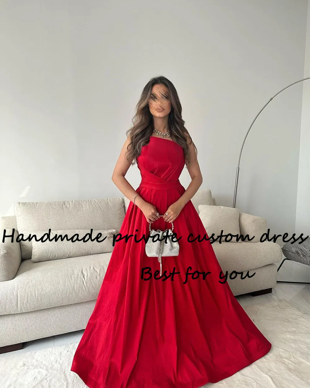 Viisher Red A Line Prom Party Dresses for Women One Shoulder Pleats Satin Long Evening Dress Floor Length Arabic Formal Dress