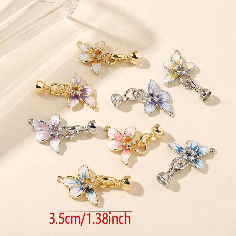 A DIY necklace buckle, bracelet buckle copper plated with 18K gold, spring and summer flower micro inlaid synthetic zircon acces