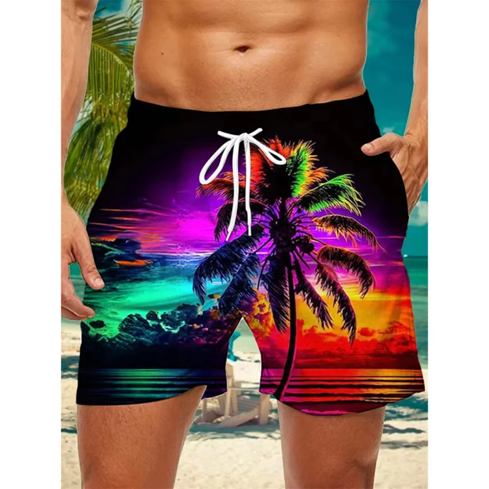 2025 جديد أشجار النخيل الاستوائية ثلاثية الأبعاد طباعة الشاطئ قصيرة ملابس للرجال الصيف الشاطئ الترفيه شخصية النبات الرسم مجلس السراويل #6