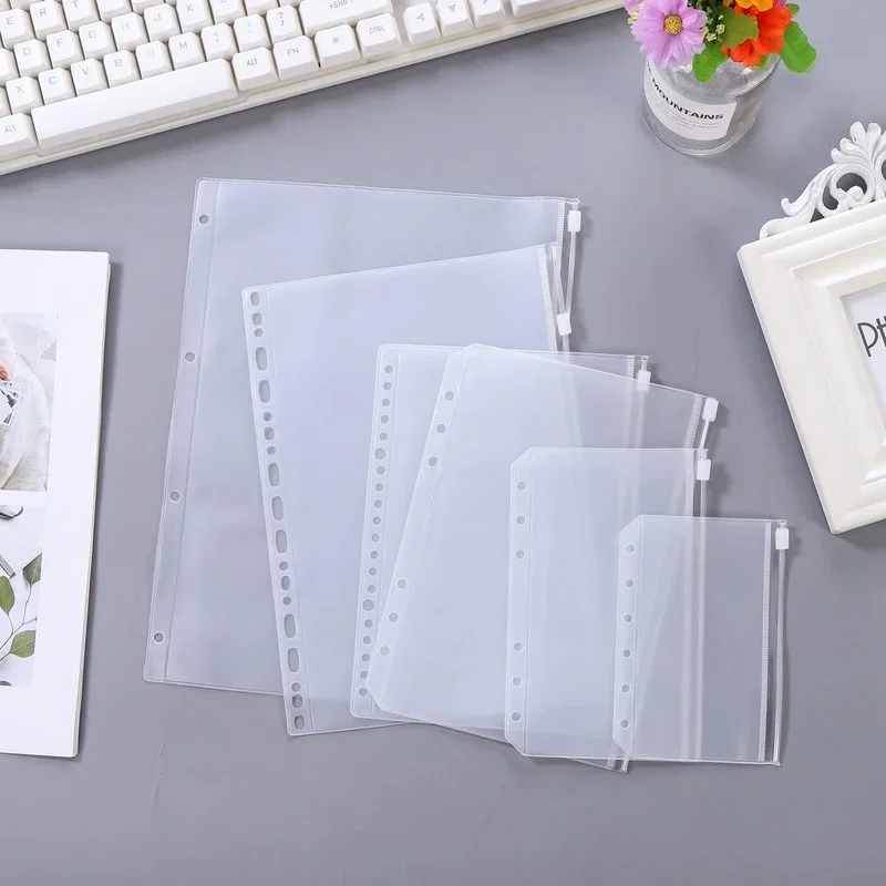 

5PCS Convenient Transparent PVC A4 A5 A6 A7 Binder Pocket Clear Zipper Folders for 4/6 Notebook Binder Filing Organizer Bags