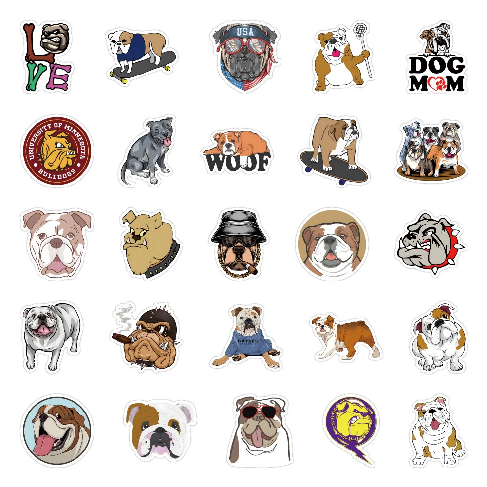 10/30/50/100pcs Cute Bulldog Cartoon Stickers DIY Laptop Scrapbook Phone Waterproof Graffiti Decal Kids Animal Dog Sticker Packs