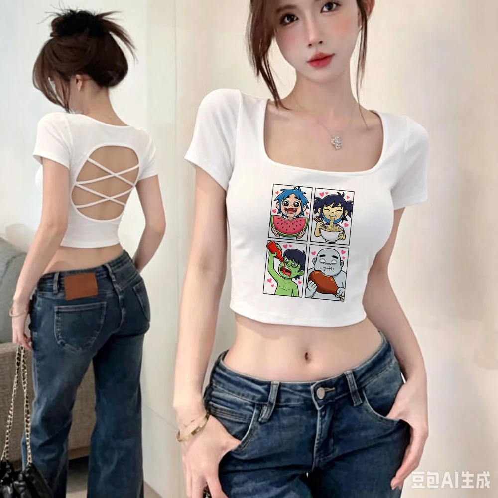 Gorillaz crop top teen streetwear summer japan graphic grunge top tees manga cheap party japanese gothic