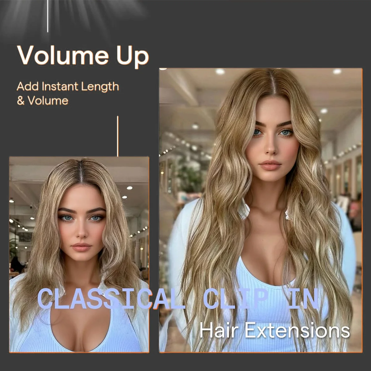 مقاطع في وصلات الشعر شعر بشري حقيقي البيانو اللون الرماد وشقراء 7 قطعة وصلات شعر بمشبك مستقيم إضافة طول وحجم الشعر