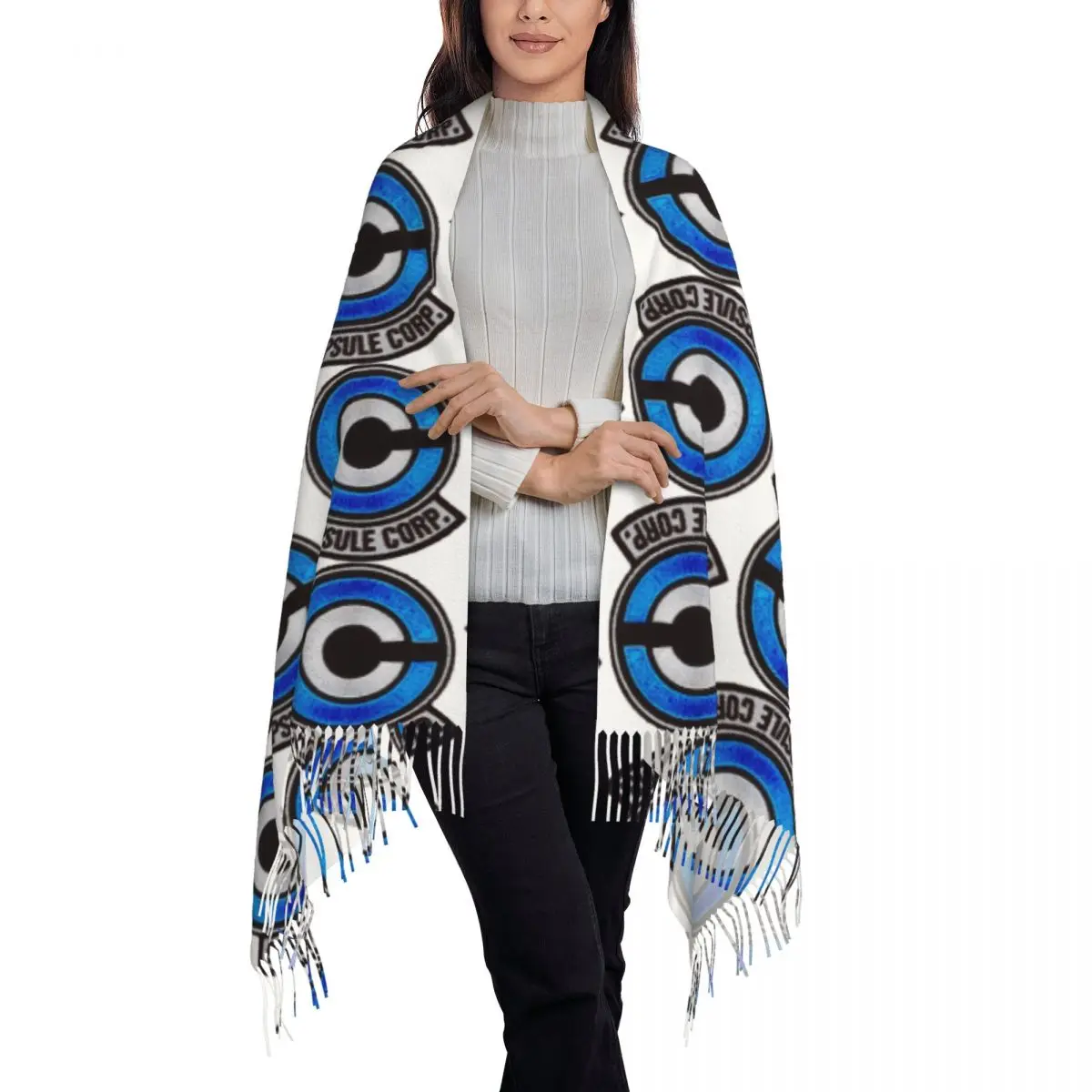 Capsule Corp Logo Scarf Tassel Scarves Women Soft Warm Shawls and Wraps Long Fall Winter Shawl Wrap