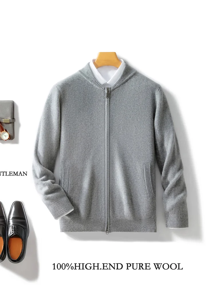 Men's Cashmere Sweater Zipper Cardigan Autumn Winter 100% Merino Wool Knitwear Thick Soft Warm Smart Casual Sweater Coat Tops