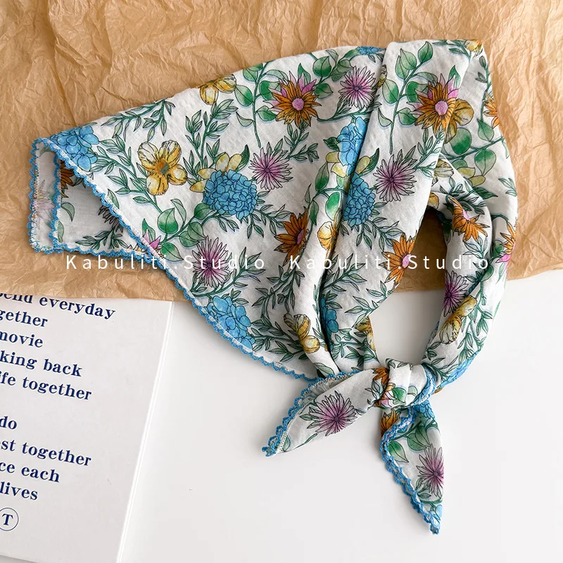 Sun Scarf Cartoon Print Cotton Lightweight Breathable Neck Wrap Headband for Women Girls Beach UV Protection Soft