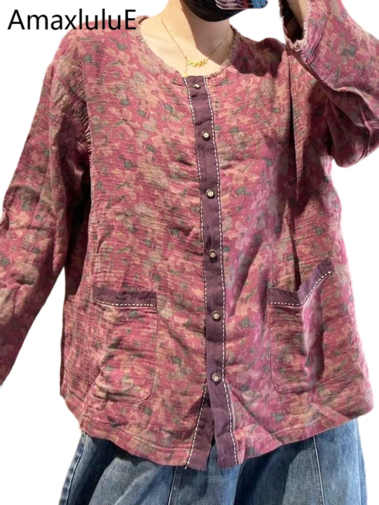 

Amax LuluE 2026 Korean Spring Floral Shirts Ladies Fashion Printed Casual Blouses Womens Classic Vintage Luxury Long Sleeve Tops