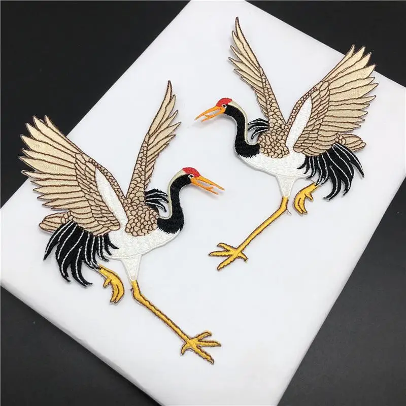 2pcs/set Crane Embroidery Cloth Stickers Adhesive Patch Stickers Clothes Accessories Stickers