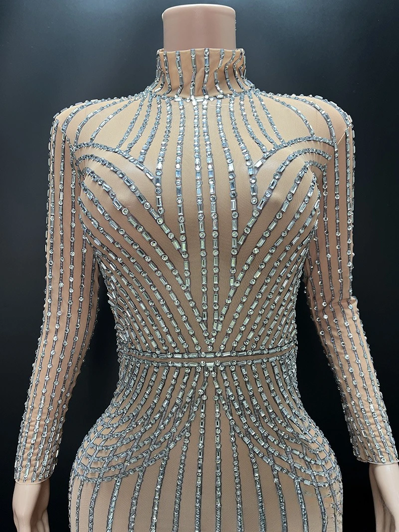 Rainha brilhante strass temperamento vestido celebridade festa de aniversário luz vestido de luxo empresa reunião anual hospedagem noite