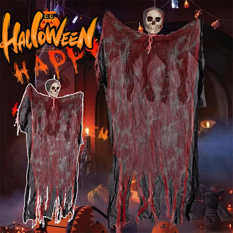 

Ужасающий подвесной скелет-призрак, кровавая марля, реалистичный декор ужасов для улицы, Хэллоуина, дома с привидениями, страшный дисплей