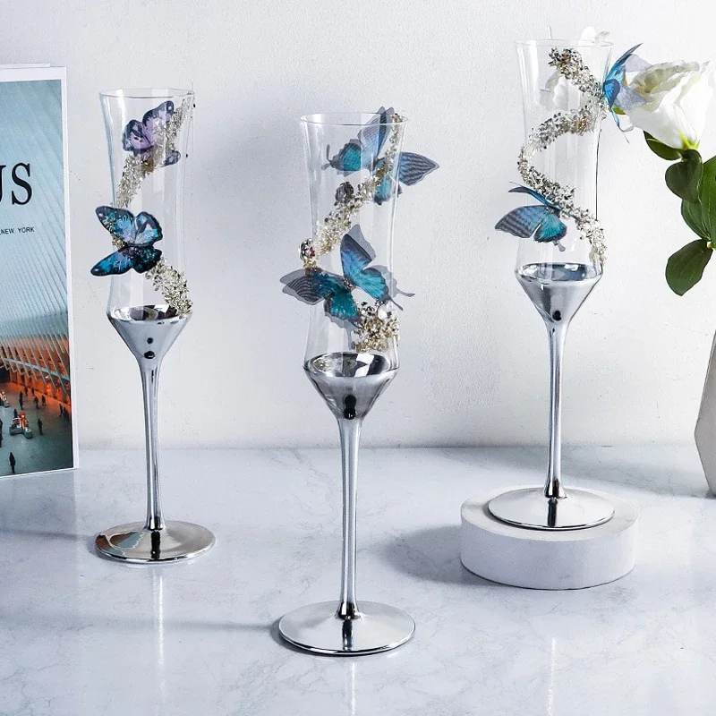 Butterfly Champagne Glass Electroplating Household Crystal Glass Champagne Flute Wedding/Party Goblet