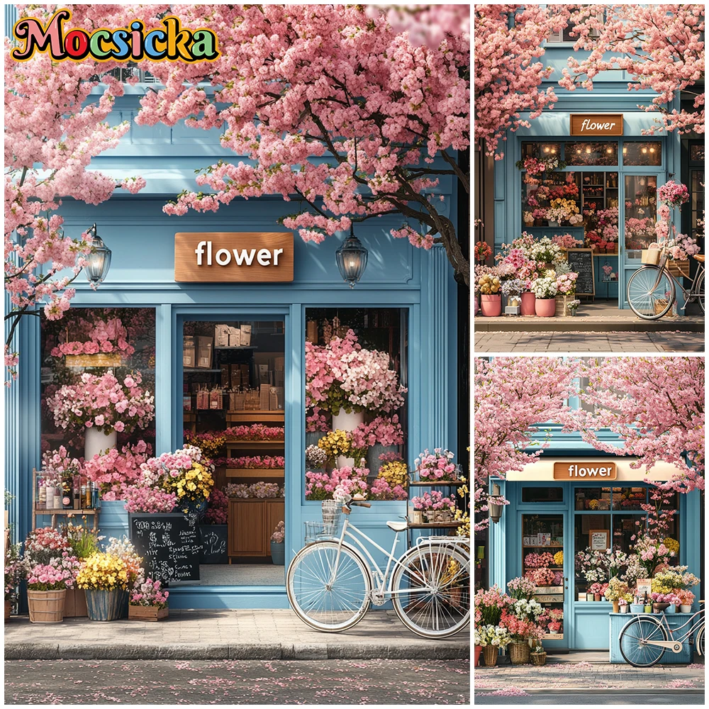 

Mocsicka Florist Photography Background Spring Adult Portrait Birthday Party Backdrop Pink Flowers Store Decors Studio Wallpaper