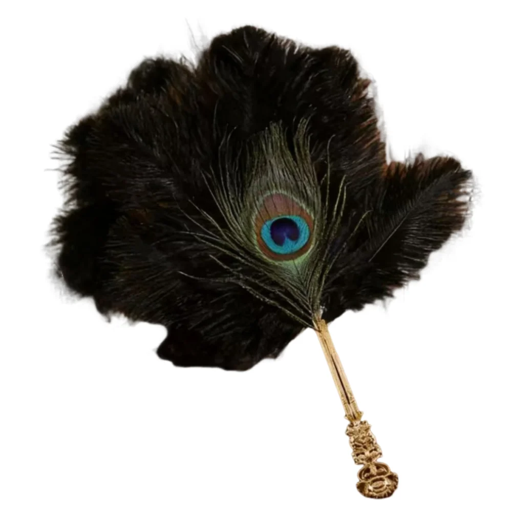 

Chinese Style Ostrich Feather Fan Exquisite Portable Elegant Handheld Fans Lightweight Classical Cosplay Props Fan