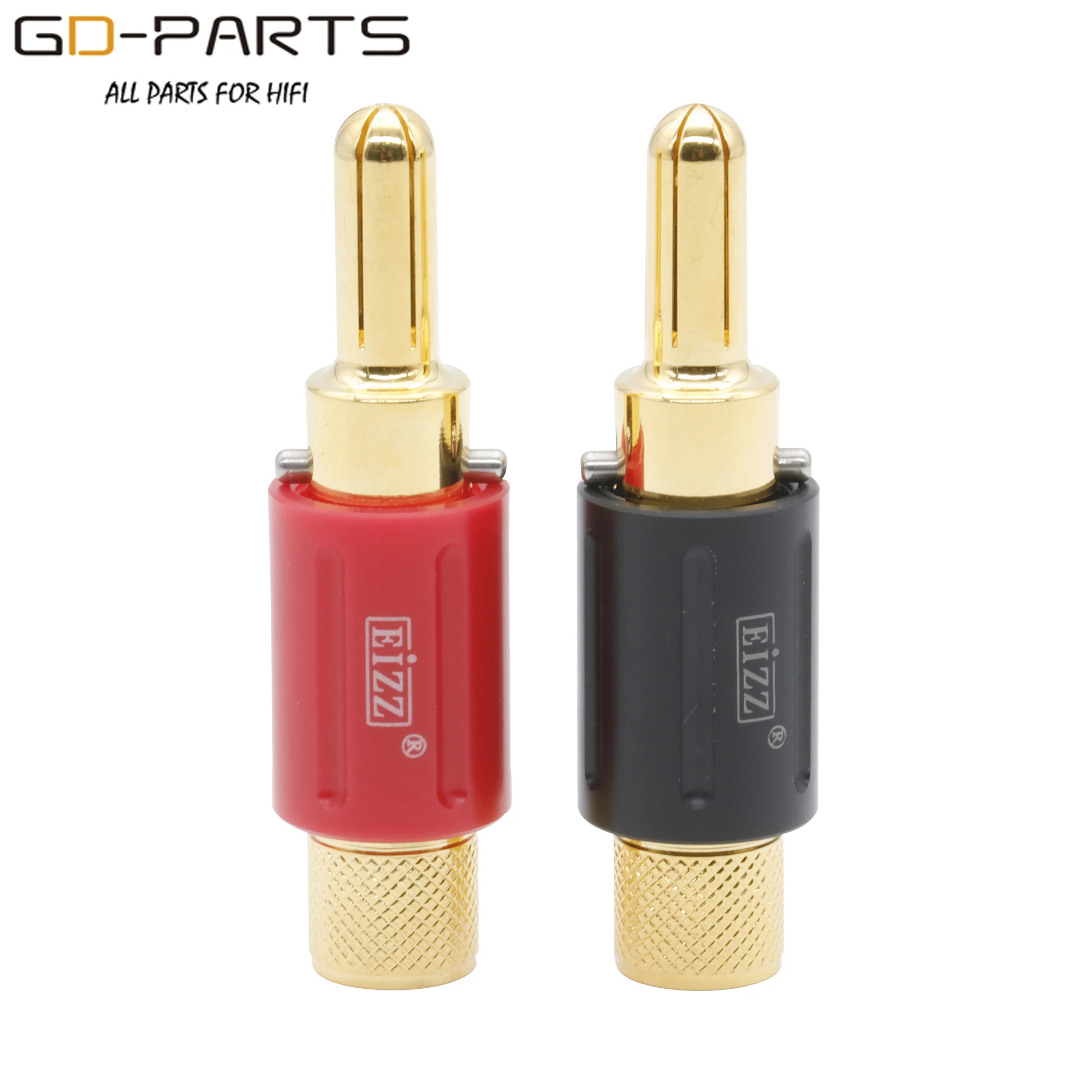 EIZZ 24K Gold Plated Brass 7mm Male Speaker Banana Plug Audio AMP Terminal Binding Post Connector Screw Lock Hifi Audio DIY