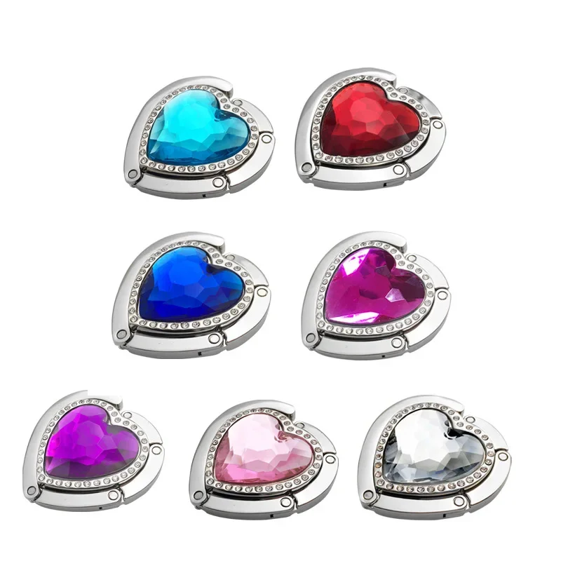 

Folding Crystal Heart Shaped Handbag Hooks Table Side Handbag Hook Portable Metal Removable Multi-purpose Hooks Bag Accessories