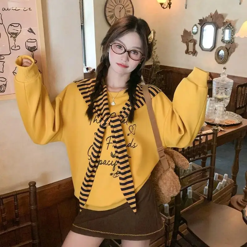 

Hoodie Ound Neck Women's Sweatshirt Spring and Autumn Pullover Shawl Striped Top Lightweight Hoodie Printed Fashion Hoodie