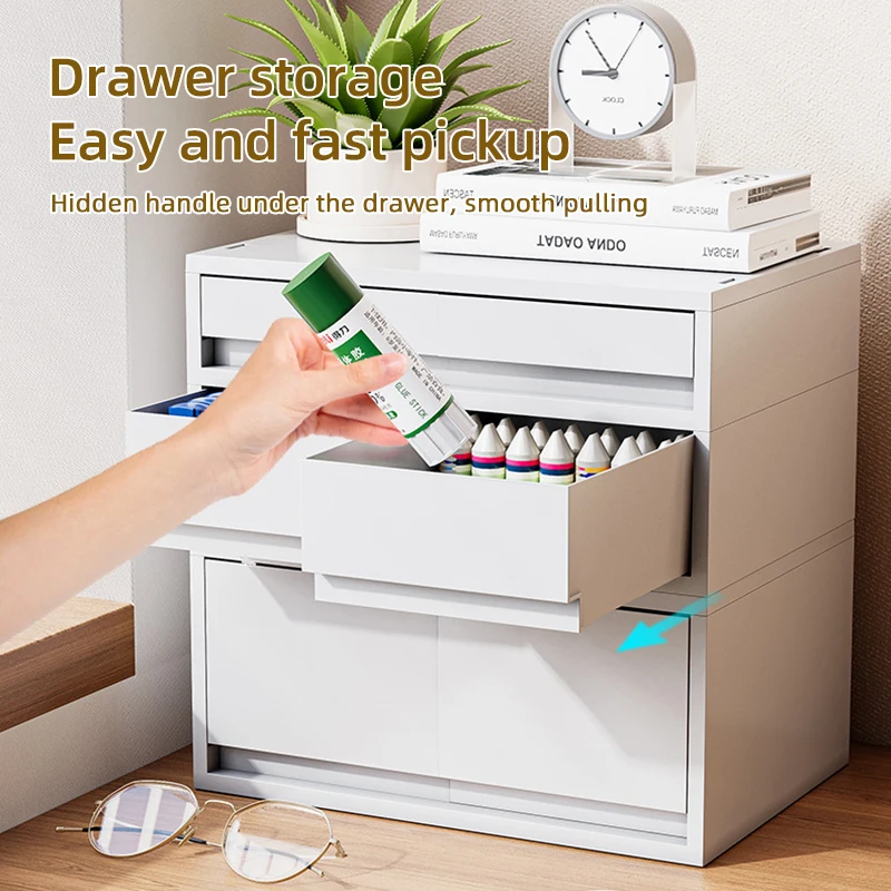 

Desk Organizer with Drawers White Desktop Storage Box for Office/School Supplies Plastic Stationary Makeup Rack Pen Holder Shelf