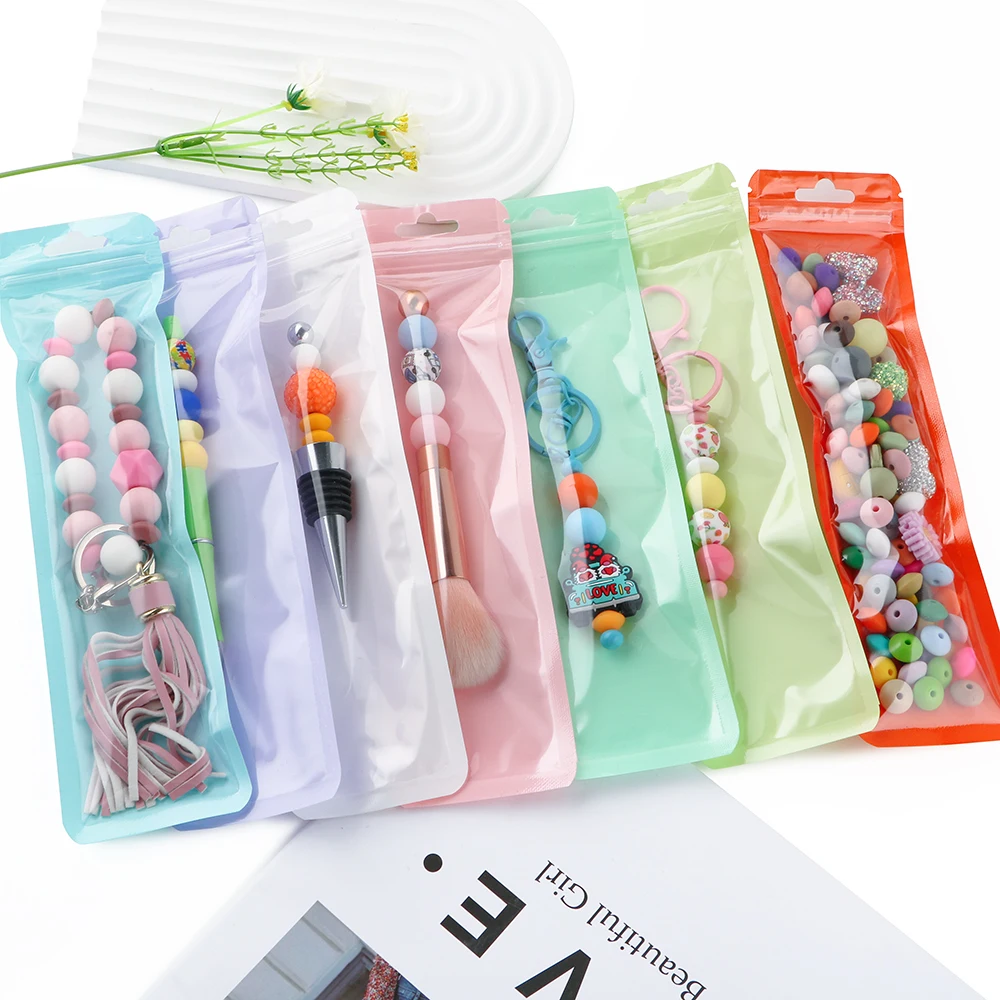 

100~800Pcs/Lot Clear Sealable Color Packaging Bag With Hang Hole With Zip Lock Plastic Bag For Beadable Pen Jewellery Accessorie