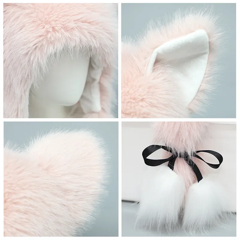 Chapeau de chat Stardust rose pour femme, bonnet d'oreille chaud en peluche pour fille, vêtements de sauna mignons, accessoires de costume de cosplay Lolita, automne, hiver