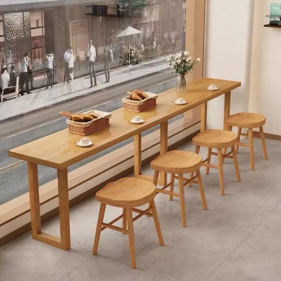 Narrow table commercial dessert shop milk tea shop long bar cafe window solid wood bar table