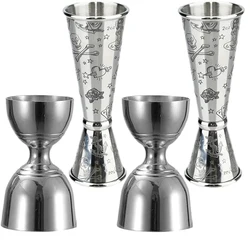 Creative Japanese-Style Stainless Steel Cocktail Jigger Engraved Measuring Cup Bartender Tools for Mixology Bar Accessories