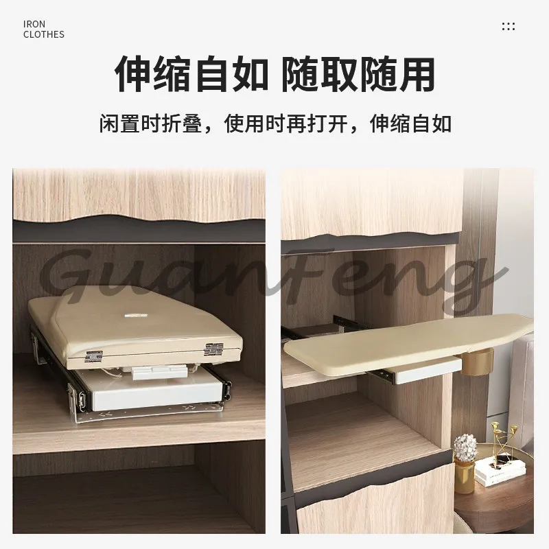 Hidden Push‑Pull Damping Folding Ironing Board, Wardrobe Cabinet Ironing Board with Electric Iron Rack for Cloakroom