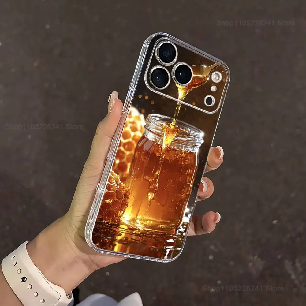 حافظة شبكية عسلية فنية صفراء لهاتف آيفون 15,11,12,13,16,14,17,Pro,Max,Plus,SE,Mini,X,XS,XR, سيليكون ناعم شفاف