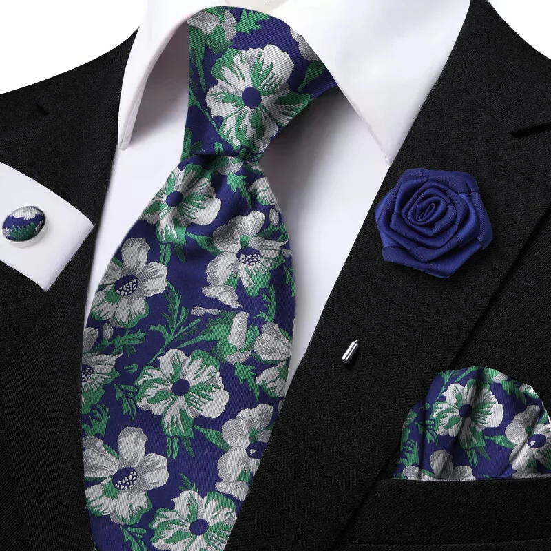 

Men's Tie Set For Flower And Plant Pattern Pocket Square Flower Brooch Cufflink Daily Wear Wedding Groom Collar Accessories Gift