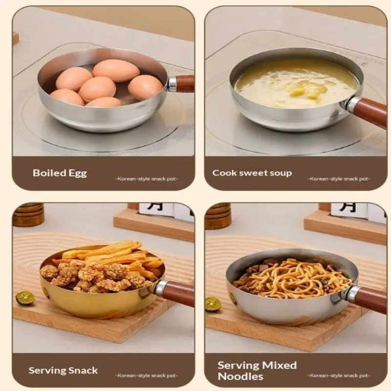 17cm Stainless Steel Pot with Walnut Handle, Single-Serve Bowl for Fruit Salad, Yogurt & Breakfast, Restaurant Quality view 4