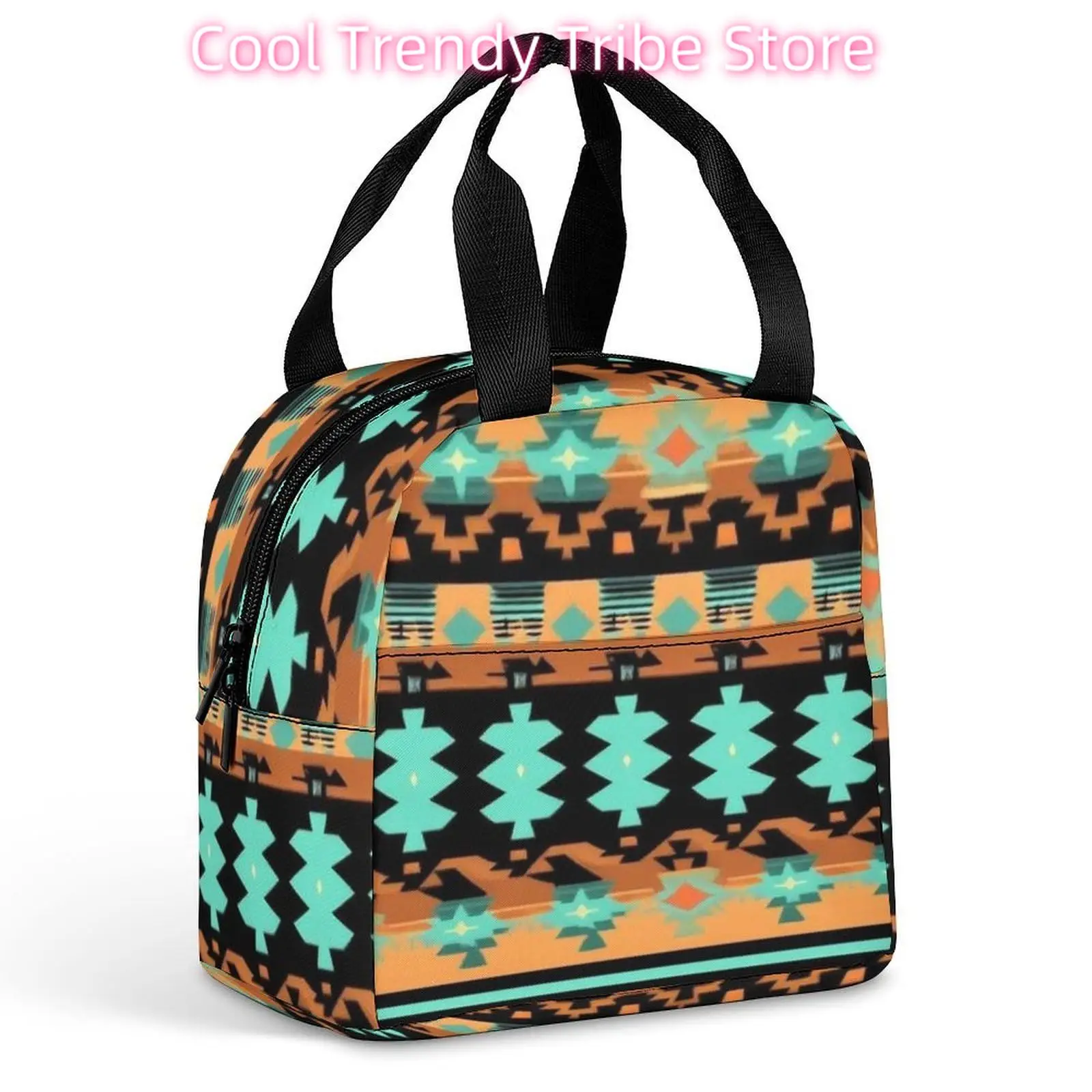 

Large Fashion Picnic Insulated Lunch Bag Reusable Cooler Lunch Box For Office Geometric Ethnic Tribal Navajo Aztec