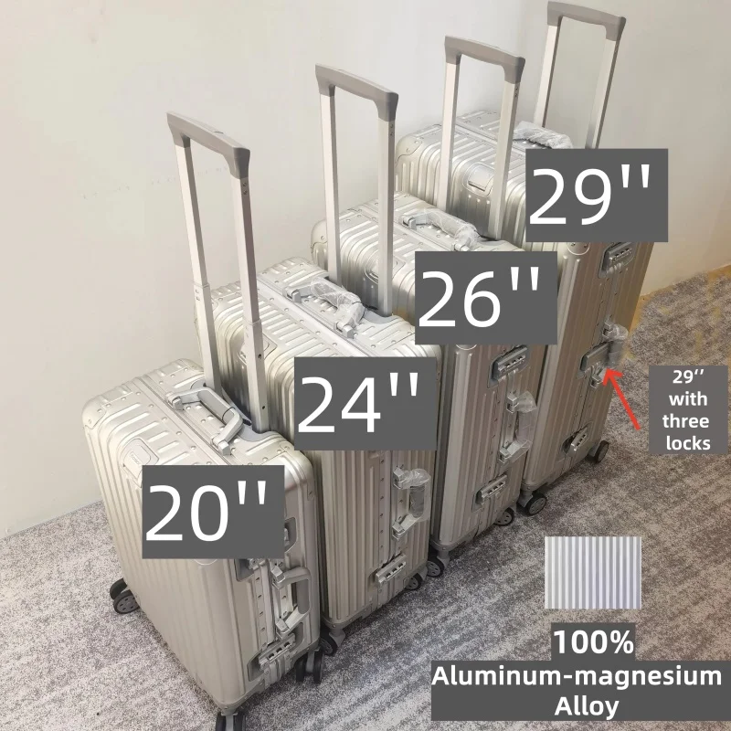 100% Aluminum-magnesium Alloy Travel Suitcase High Quality Rolling Luggage 20/24/26/29'' Trolley Luggage Carry-On Cabin Suitcase 썸네일 3