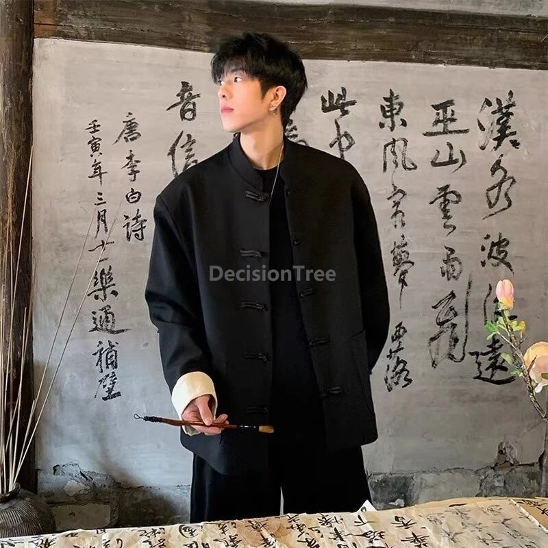 

2025 leisure men's coat vintage temperament autumn clothes fashionable advanced sense stand collar disc buckle chinese suit coat