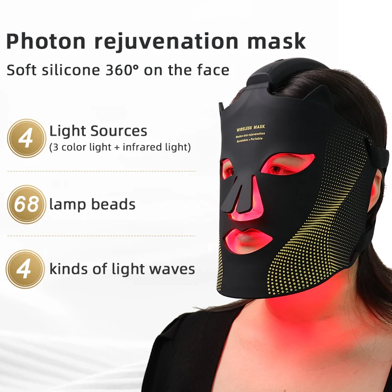 4 Colors LED Face Mask Light Therapy Blue Red Light Therapy Infrared Mask For Wrinkle Acne Photon Skin Care Beauty Mask Device