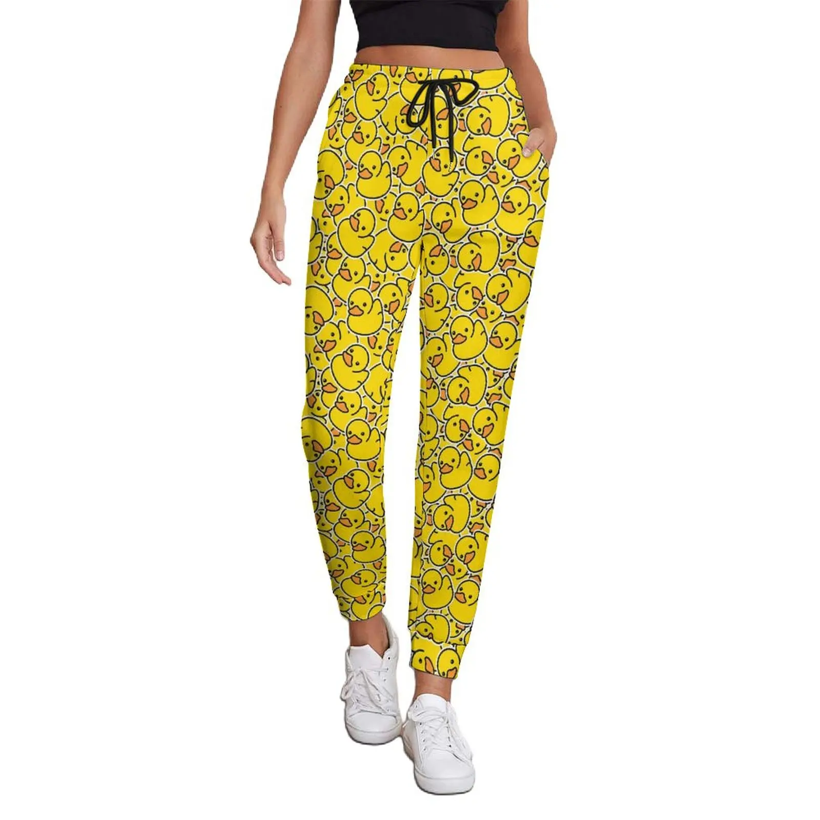 Yellow Classic Ducks Jogger Pants Ladies Kawaii Animal Street Style Joggers Spring Classic Printed Trousers Big Size 2XL