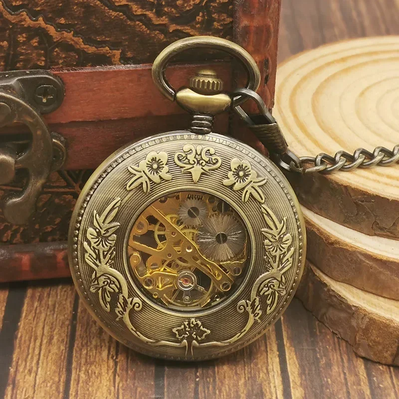 Antique Retro Hollow Mechanical Pocket Watches for Men Women Hand Wind Casual Fashion Necklace Chain Clock Pocket&Fob Watches