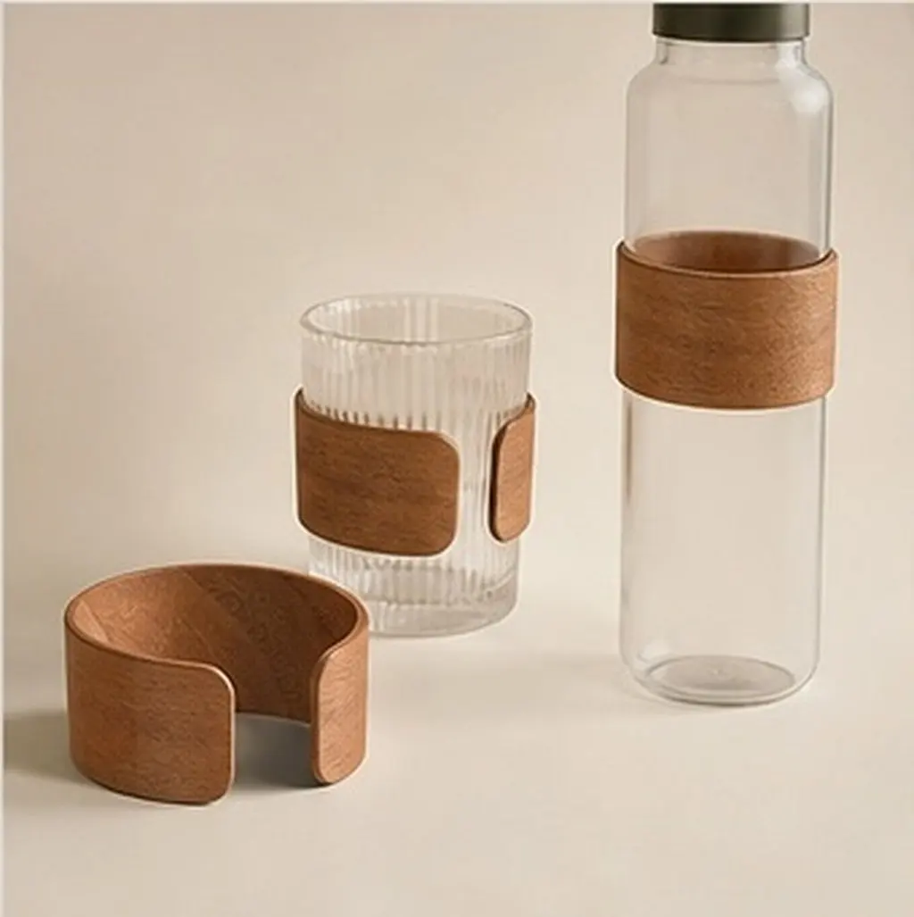Heat Insulated Wooden Cup Sleeve Elegant Mug Protective Cover Sturdy Flexible Fit for Coffee Tea Cups Water Bottles Indoor