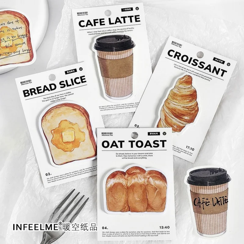 30 pcs Warm Breakfast Bread Coffee Pattern Sticky Notes, Multipurpose DIY Decor for Photo Album Making