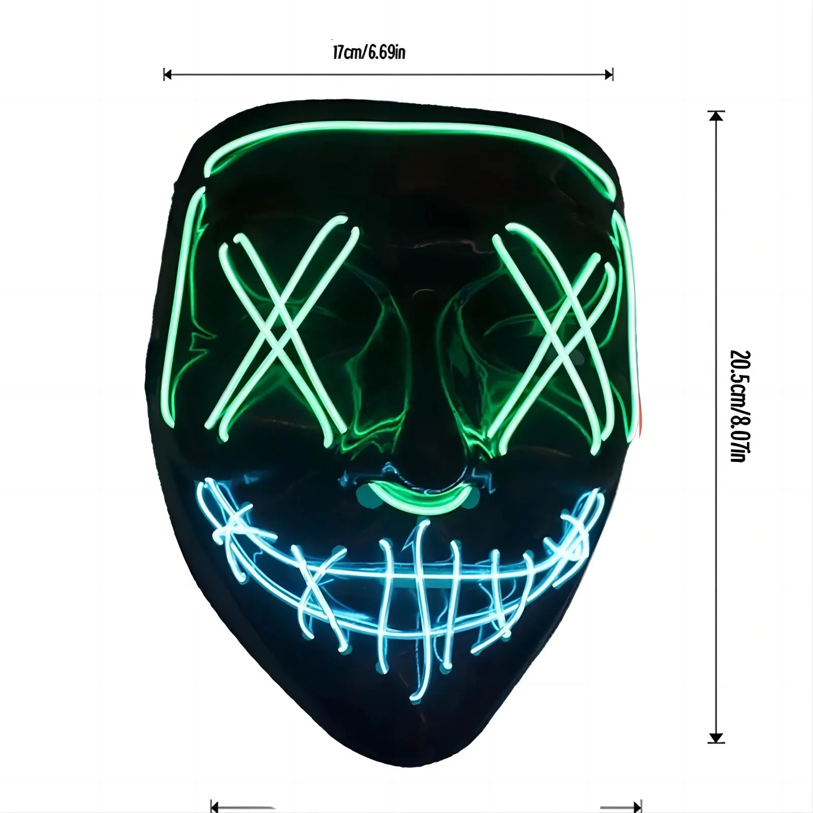 LED Dual Color Glowing Masks Halloween Letter V Horror Mask Role-Playing Carnival Cold Light Mask