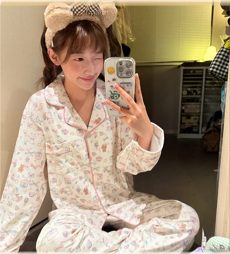 

Pajama Sets Embroidered Wedding Women Cotton Loungewear Double Layer Cap Sleeve V Neck Bermuda Shorts Spring Washable Breathable