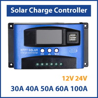 30A 40A 50A 60A 100A MPPT Solar Charge Controller 12V 24V Dual USB Auto Solar Regulator LCD PV Controller Fit Lithium Battery