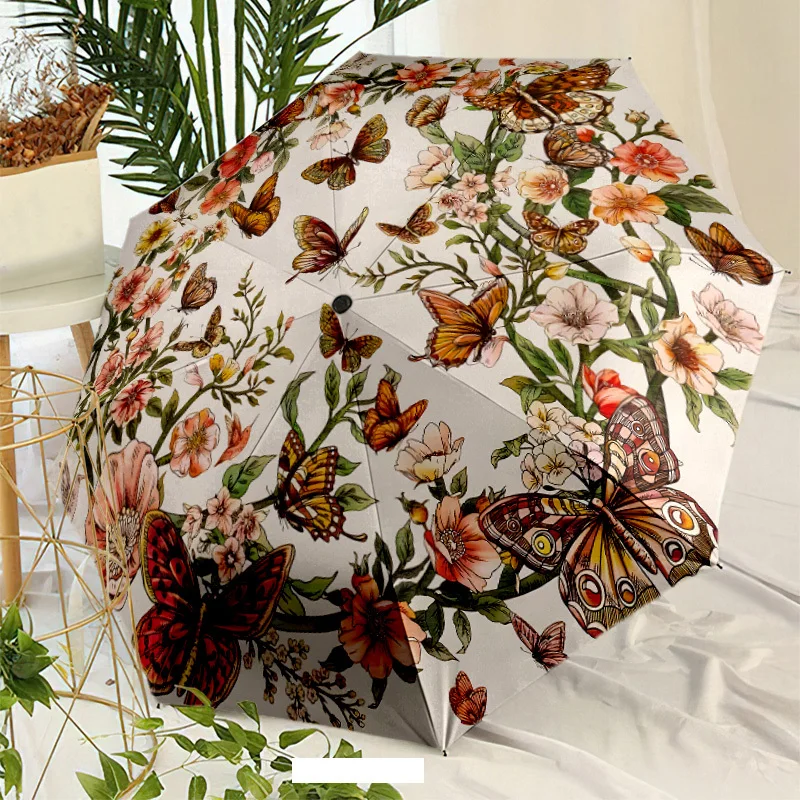 

Автоматический зонт с кнопкой открытия/закрытия одним нажатием - компактный складной зонт с 8 спицами, большой цветочный и бабочковый принт (розовый/красный/желтый)