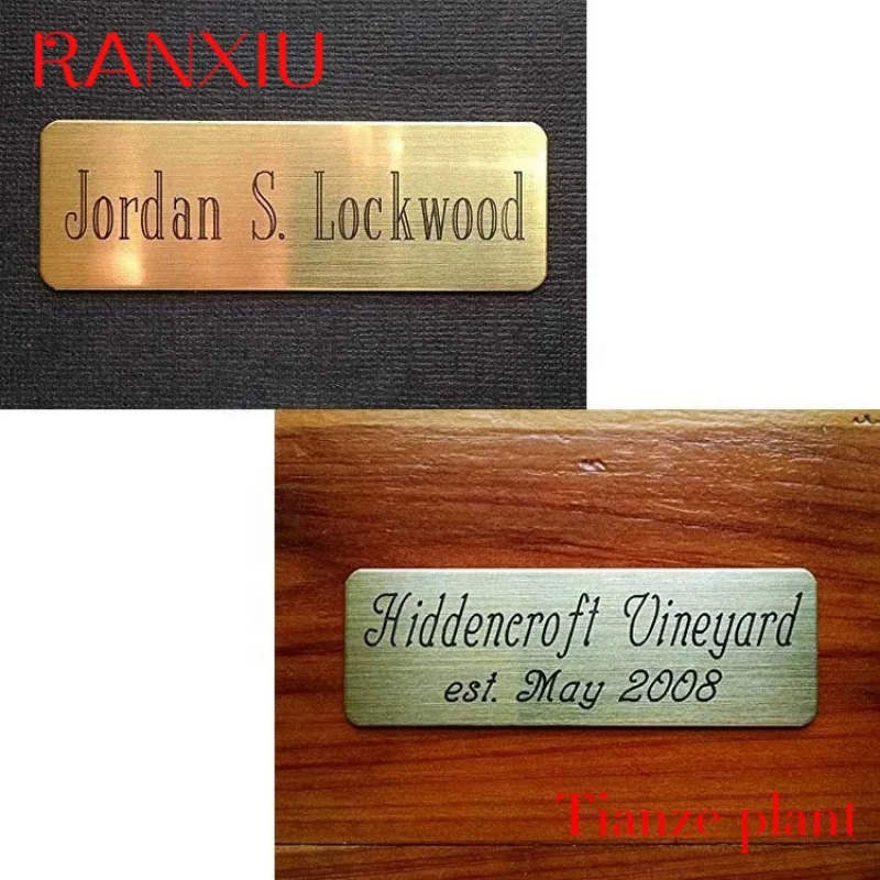 Personalizado Brushed Brass Nameplate, Cheap Name Plate, Metal Label, Gravado Label, Custom