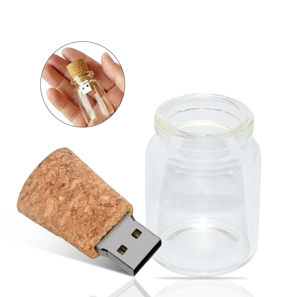 50PCS/LOT Wooden Drift Bottle Cork USB 2.0 Flash Drives 16GB Free Logo Pendrive 32GB Wish Bottle Memory Stick 64GB U Disk 4GB