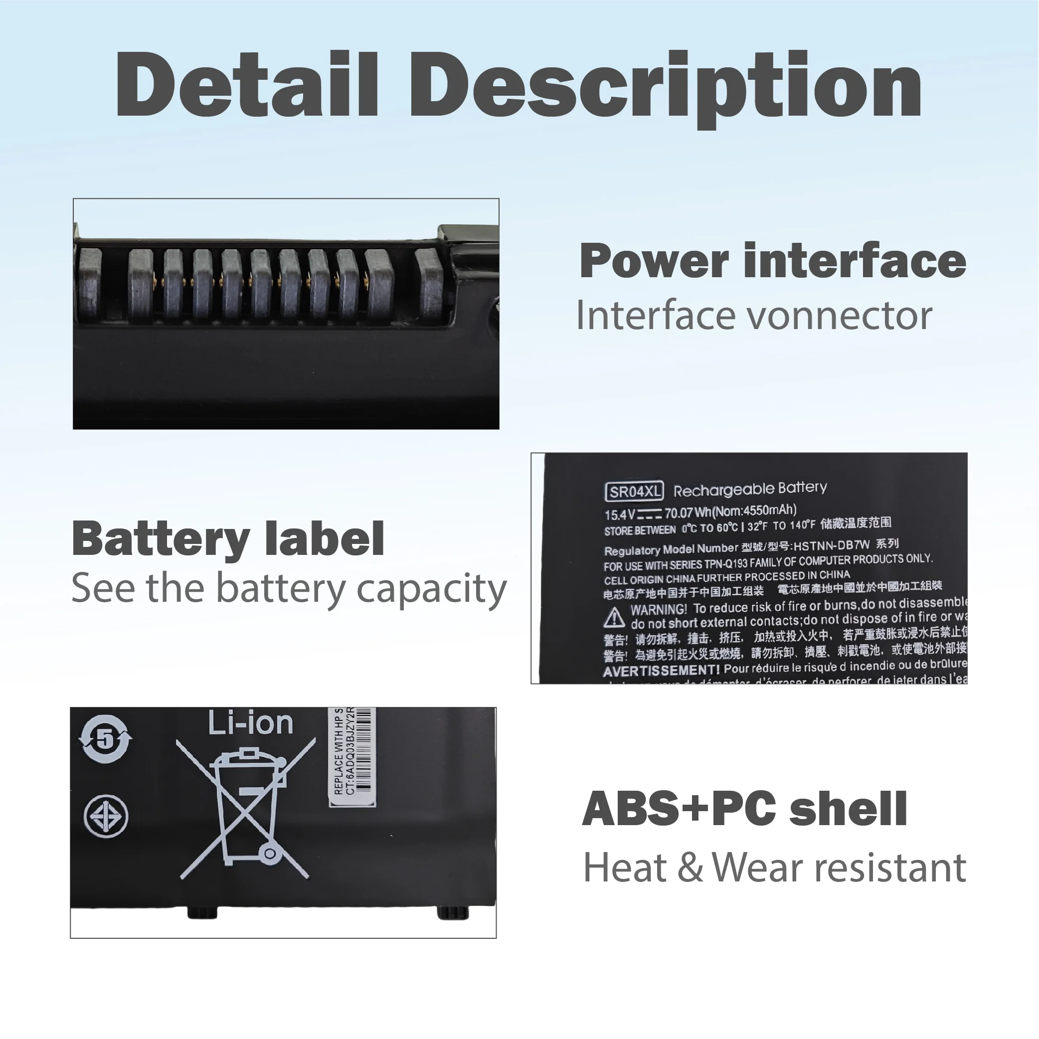 Baterai Laptop SR04XL 15.4V 70.07WH untuk HP Light Dark Elf 3/4/5TPN-Q211 Q193 Q194 C133