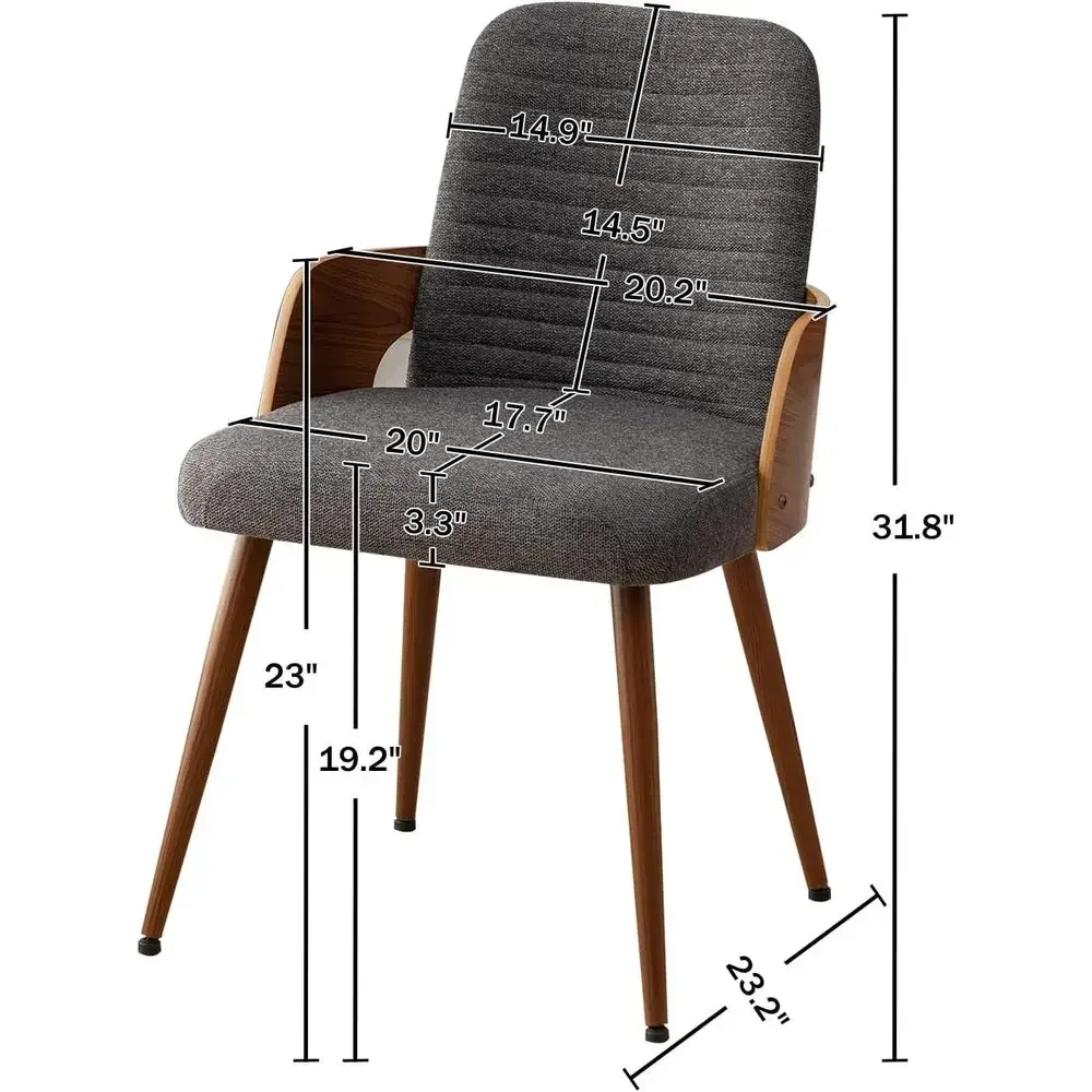 Set of 4 Modern Kitchen Chairs: Upholstered Accent with Metal Legs, Wooden Desk Chairs, No Wheels, Gray Fabric for Dining & Livi