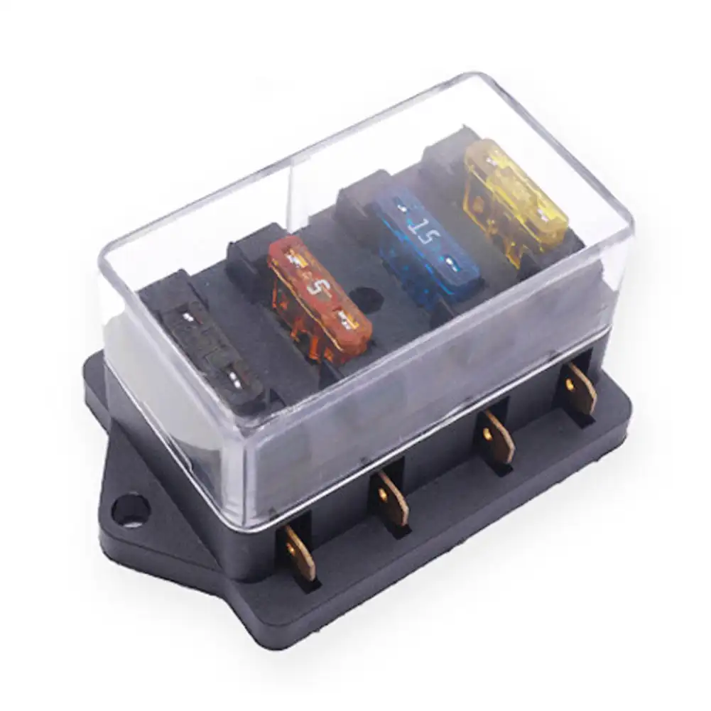 1 Pc NEUE Auto 4 Weg Schaltung Standard ATO Blade Fuse Box Block Halter 12V / 24V + 4 weg Sicherung Für 22mm Lenker Motorräder E-Bikes
