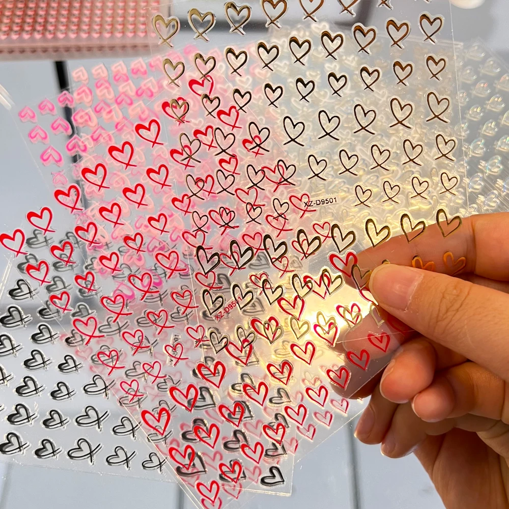 8 unids/set de calcomanías de uñas de corazón Irregular francés 3D rojo rosa oro amor-corazón pegatinas de uñas autoadhesivas para el Día de San Valentín manicura DIY
